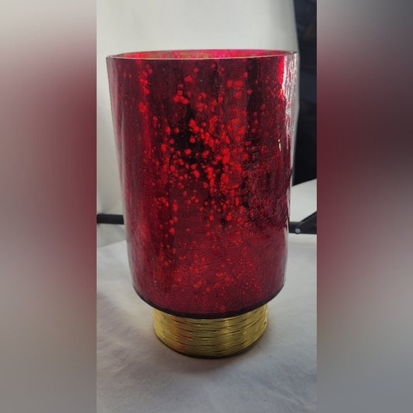 Red Glass Candle Holders with Gold Base New With Tags